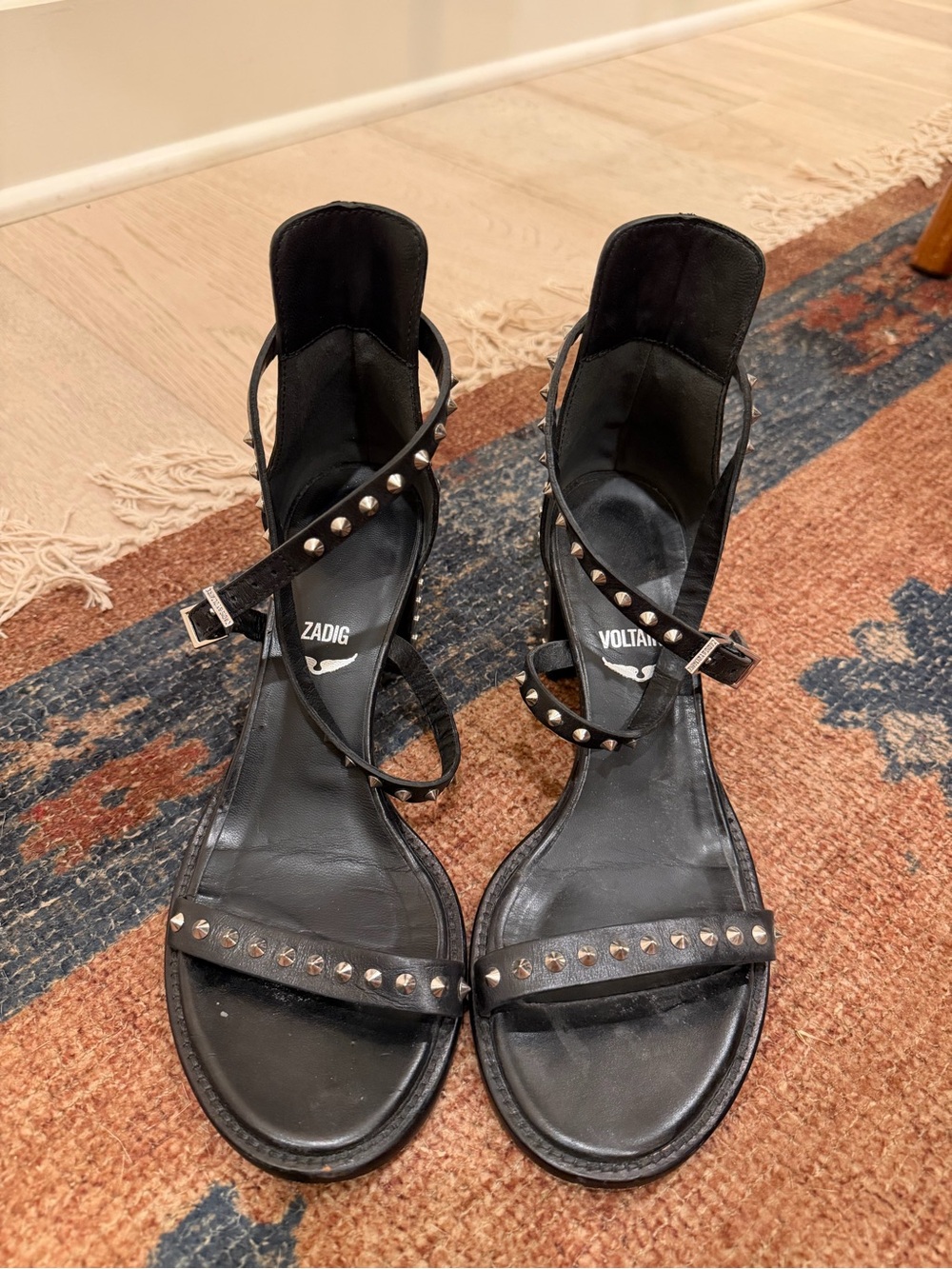 Zadig & Voltaire Black Studded Leather Strappy Heels